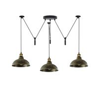 LEDSone Industrial Pendant Light with 3 Adjustable Heads, Pulley System, Height Adjustable up to 200cm, Metal Brushed Brass Ceiling Light, E27 Base for Kitchen, Cafe, Restaurant