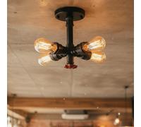 LEDSone Industrial Pipe Chandelier Ceiling Light, 4-Light Vintage Steampunk Metal Water Pipe Pendant with E27 Edison Bulbs, Rustic Hanging Lighting Fixture for Kitchen, Dining Room, Cafe, Bar (Black)