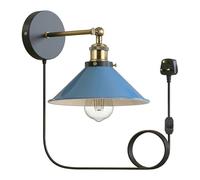 LEDSone 22cm Cone Shaped Industrial Wall Sconce Light Adjustable Plug in Wall Lamp with Yellow Brass Arm, Dimmer Switch and Lamp Shade for Restaurant and Any Other Special Places