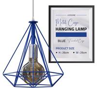 LEDSone Industrial Retro Indoor Metal Diamond Wire Cage Light Modern Easy Fit Shade for Pendant Light, Chandelier Light for Living Kitchen, Bedroom, Cafe & Hotel (Blue)