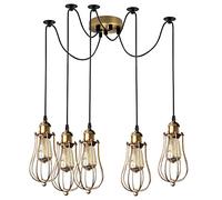 LEDSone Industrial Retro Modern Brushed Copper Five Head Adjustable Pendant Light, Metal Wire Cage, Ceiling Fitting Light for Indoor Light for Bedroom, Living Room, Study Room (5 Head, with Bulb)