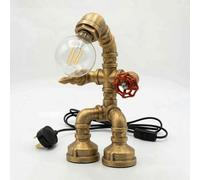 LEDSone Industrial Retro Steampunk Rustic Robot Style Table Lamp Vintage Metal E27 Bedside Desk Light Water Pipe Desk Lamp for Bedroom, Office, Nightstand, Bar, Café (Robot Style Brushed Copper)