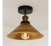 Vintage E27 Flush Ceiling Light with 22cm Yellow Brass Conical Lampshade Easy to Fit Durable Metal Premium Quality for Kitchen, Living Room, Bedroom, Hallway with EPC A+ Bulb