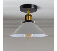 LEDSone E27 Flush Ceiling Light with Grey 22cm Cone Lampshade Easy Fit Premium Quality Metal Industrial Semi Flush Mount Ceiling Lighting for Bedroom, Kitchen, Livingroom with EPC A+ Bulb