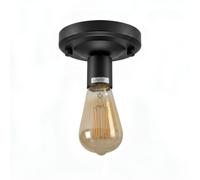 LEDSone Industrial Metal-Semi Flush Mount E27 Base Lamp Holder Black Ceiling Light Fixture for Living Room Bedroom Kitchen Dining Room