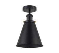 LEDSone Industrial Semi Flush Mount Ceiling Light, Adjustable Black Metal Cone Shade Brass,E27 Base, Vintage Farmhouse Pendant Light Fixture for Kitchen Island, Hallway, Dining Room, Entryway
