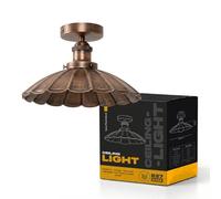 LEDSone Industrial-Semi Flush Mount Ceiling Light E27 Base Metal 22cm Umbrella Shape Brushed Copper Lamp Shade Lighting Fixture for Living Room Dining Room