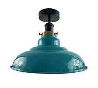 LEDSone Industrial Semi Flush Mount Ceiling Light E27 Metal 32cm Vintage Cyan Blue Ceiling Lamp Rustic Farmhouse Light for Kitchen, Hallway, Bedroom & Living Room
