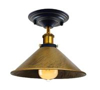 LEDSone Industrial Semi Flush Mount Ceiling Light, Metal Cone Light Shade,E27 Lamp Holder, Vintage Style Ceiling Lights Fitting for Kitchen, Living Room, Hallway Lighting (Brushed Brass, with Bulb)