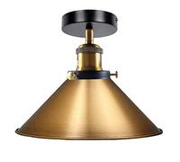Vintage E27 Flush Ceiling Light with 22cm Yellow Brass Conical Lampshade Easy to Fit Durable Metal Premium Quality for Kitchen, Living Room, Bedroom, Hallway with EPC A+ Bulb