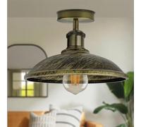 LEDSone Industrial Semi Flush Mount Vintage Ceiling Light Brushed Brass 24cm Lampshade Ceiling Light Lighting for Farmhouse Porch Kitchen Bathroom