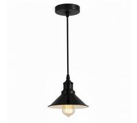 LEDSone Industrial Single Pendant Light 22cm Cone Shiny Black Metal Shades Vintage Flush Mount Ceiling Fitting Adjustable Hanging Lamps for Bedroom, Hallway, Kitchen, Restaurant Bar