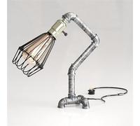 LEDSone Industrial Steampunk Pipe Desk Lamp Vintage Water Pipe Table Light 40cm Brushed Silver E27 Retro Bedside Lamp for Bedroom Living Room Office Study Loft Lighting