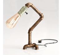 LEDSone Industrial Steampunk Pipe Desk Lamp Vintage Water Pipe Table Light 40cm E27 Retro Bedside Lamp for Bedroom Living Room Office Study Loft Lighting (Brushed Copper Without Cage)