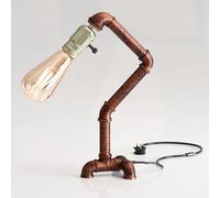 LEDSone Industrial Steampunk Pipe Desk Lamp Vintage Water Pipe Table Light 40cm Rustic Red E27 Retro Bedside Lamp for Bedroom Living Room Office Study Loft Lighting