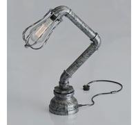 LEDSone Industrial Steampunk Pipe Table Lamp Vintage Retro Desk Light 31cm Brushed Silver E27 Bedside Lamp for Living Room, Bedroom, Study, Office Décor