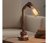 LEDSone Industrial Steampunk Pipe Table Lamp Vintage Retro Desk Light 34cm Rustic Red E27 Bedside Lamp for Living Room, Bedroom, Study, Office Décor