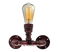 LEDSone Industrial Steampunk Water Pipe Wall Light E27 Vintage Metal Wall Sconce Rustic Red T Shape Retro Lamp for Bedroom Living Room Bar Café Loft