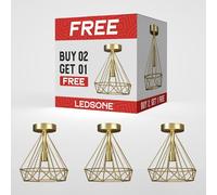 LEDSone Industrial Style 2 Pack Ceiling Light Wire Basket Metal Basket Gold Lampshades Easy Fit Diamond Shaped Fitting Semi Flush Mount Pendant for Indoor Home Décor & Improvement Essentials