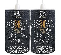 LEDSone Industrial Style Metal Cage Easy Fit Wire cage Lampshade for Indoor Pendant Lights Lights Shade for Dining Room Bedroom Loft Hallway (Black 2) (Pack of 2)