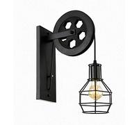 LEDSone Industrial Style Vintage Black Wall Lights Indoor Pulley Wheel Cage Lampshade E27 Sconce Lamp for Home Décor, Bedroom Bedside, Living Room, Hallway,Bar Decoration Fixture