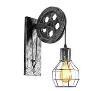 LEDSone Industrial Style Vintage Brushed Silver Wall Lights Indoor Pulley Wheel Wire Cage E27 Wall Sconce Fixture for Home Décor, Bedroom, Living Room, Hallway, Bar, Restaurant