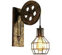 LEDSone Industrial Style Vintage Wall Lights Indoor Pulley Wheel Brushed Copper Wire Cage E27 Wall Sconce Fixture for Home Décor, Bedroom, Living Room, Hallway,Bar Restaurant
