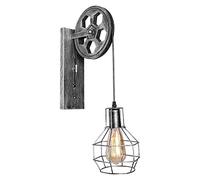 Industrial Wall Light Loft Pulley Wheel Lamp Retro Wall Sconce Fixture E27 Bulb Base with Wire Cage for Indoor Light Home, Café, Kitchen, Restaurant