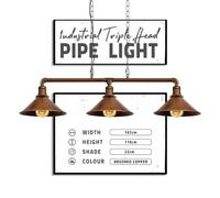 LEDSone Industrial Suspended Ceiling Pendant 3 Lamp Brushed Copper Metal Water Pipe Vintage 22cm Shade with Hanging Chain Light Fitting for Living Room Home Decor & Improvement Essential
