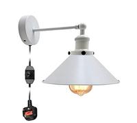 LEDSone Industrial Swan Neck Metal arm Plug in Wall Light, Vintage Wall Lamp, Wire cage Wall Sconce E27 Base lamp Holder with On/Off Switch for Office (White)