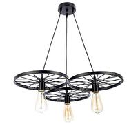 LEDSone Industrial Vintage 3 Head Wheel Pendant Light with 30cm Metal Lampshade Black Ceiling Fittings for Living Room Dining Room Bedroom Hallway Kitchen Staircase.