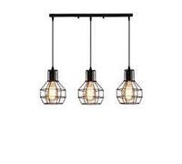 LEDSone Industrial 3-Light Pendant Light, Flush Mount Ceiling Light Fixture with Black Metal Cage Shade, Vintage Hanging Pendant Lighting for Kitchen, Island, Dining Room, Hallway