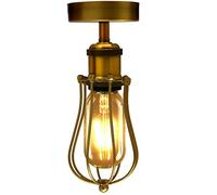 LEDSone Industrial Vintage Ceiling Light Retro Flush Mount Cage Ceiling Light Wire cage Lampshade Easy Fit Ceiling Lamp for Dining Room Bar Clubs & Restaurants (Yellow Brass)