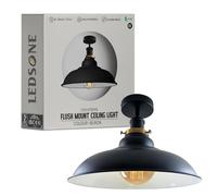 LEDSone Industrial Vintage Ceiling Light Semi Flush Mount Metal Lamp with Black Curvy Shade E27 Downlight Fixture for Living Room, Bedroom, Kitchen, Indoor Home Decor