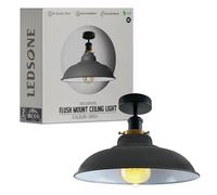 LEDSone Industrial Vintage Ceiling Light Semi Flush Mount Metal Lamp with Grey Curvy Shade E27 Downlight Fixture for Living Room, Bedroom, Kitchen, Indoor Home Decor