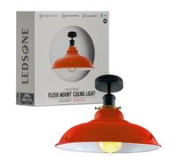 LEDSone Industrial Vintage Ceiling Light Semi Flush Mount Metal Lamp with Orange Curvy Shade E27 Downlight Fixture for Living Room, Bedroom, Kitchen, Indoor Home Decor