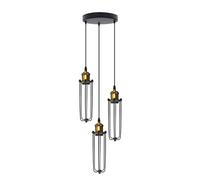 LEDSone Industrial Vintage Light Iron Wire cage Cluster Pendant Lighting fixtures (3 Head Round Base, with Bulb)