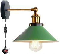 LEDSone Industrial Vintage Plug in Green Wall Sconce Dimmable Switch Lamp, Adjustable Metal Arm with 2m Cable Cord E27 Day and Night Light Fixture for Bedroom, Living Room, and Kitchen.