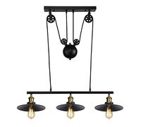 LEDSone Industrial Vintage Pulley Pendant Light Suspended Rise and Fall Hanging Ceiling Fixture Antique Adjustable Black Metal Water Pipe Chandelier for Bar Pub Hallway