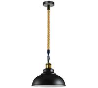 LEDSone Industrial Vintage Retro Style Ceiling Hanging Hemp Rope Pendant Lampshade Chandelier with Various Colour Curvy Dome Light Shades E27 UK Holder (Black Inner White)