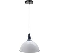 LEDSone Industrial Vintage Retro Style Ceiling Hanging Pendant Light Chandelier 30cm, Dome Lamp Shades E27 UK Holder for Kitchen Island, Living Room and Dining Room (White)