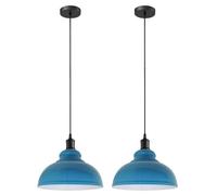 LEDSone Industrial Vintage Retro Style Ceiling Hanging Pendant Light Chandelier with Blue Colour Curvy Dome Lamp Shades E27 UK Holder - 2 Pack