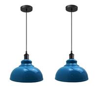 LEDSone Industrial Vintage Retro Style Ceiling Hanging Pendant Light Chandelier with Cyan Blue Colour Curvy Dome Lamp Shades E27 UK Holder - 2 Pack