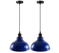 LEDSone Industrial Vintage Retro Style Ceiling Hanging Pendant Light Chandelier with Navy Blue Colour Curvy Dome Lamp Shades E27 UK Holder - 2 Pack