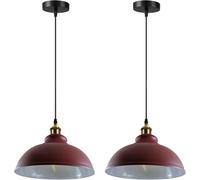 LEDSone Industrial Vintage Retro Style Ceiling Hanging Pendant Light Chandelier with Various Curvy Dome Lamp Shades E27 UK Holder (Burgundy, Pack-2)