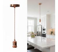 LEDSone Industrial Vintage Rose Gold Pendant Light with E27 Holder Adjustable 95cm Braided Fabric Cable and Easy-Fit Ceiling Rose Kit - Retro Metal Fixture for Kitchen Island, Bedroom, Home