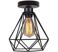 LEDSone Industrial Vintage Semi Flush Mount Ceiling Light Metal Diamond Shape Metal Cage Shade Living Room Indoor Decoration E27 Base