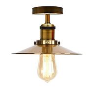 LEDSone Industrial Vintage Semi Flush Mount Ceiling Lighting, Ceiling Lamp Metal Flat Shape Downlight Yellow Brass Lamp Shade Living Room Indoor Decoration E27 Base, Yellow Brass