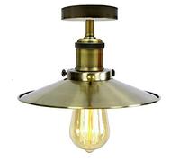 LEDSone Industrial Vintage Semi Flush Mount Ceiling Lighting, Ceiling Lamp Metal Flat Shape Downlight Green Brass Lamp Shade Living Room Indoor Decoration E27 Base