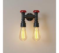 LEDSone Industrial Vintage Steampunk Water Pipe Creative Retro Twin Wall Sconce Wrought Iron E27 Wall Lamp for Restaurant, Café, Bar, Hallway, Kitchen, Bedroom (Black - Twin Style)